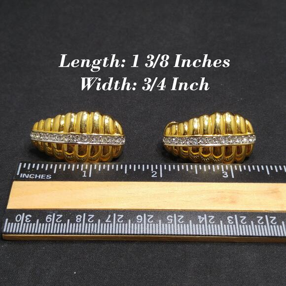 Vintage Nolan Miller Gold Plated Rhinestone Clip-On Earrings, 1980s Dynasty Era - Picture 6 of 10